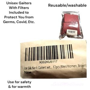 Brand New Ice Silk Neck Gaiters (2 gaiters) Maroon color -hanging -Has filters